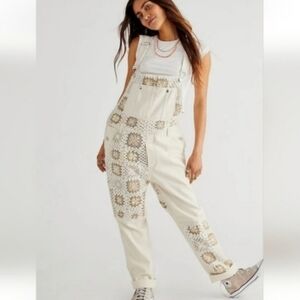 Free People Cream Crochet Jumpsuit